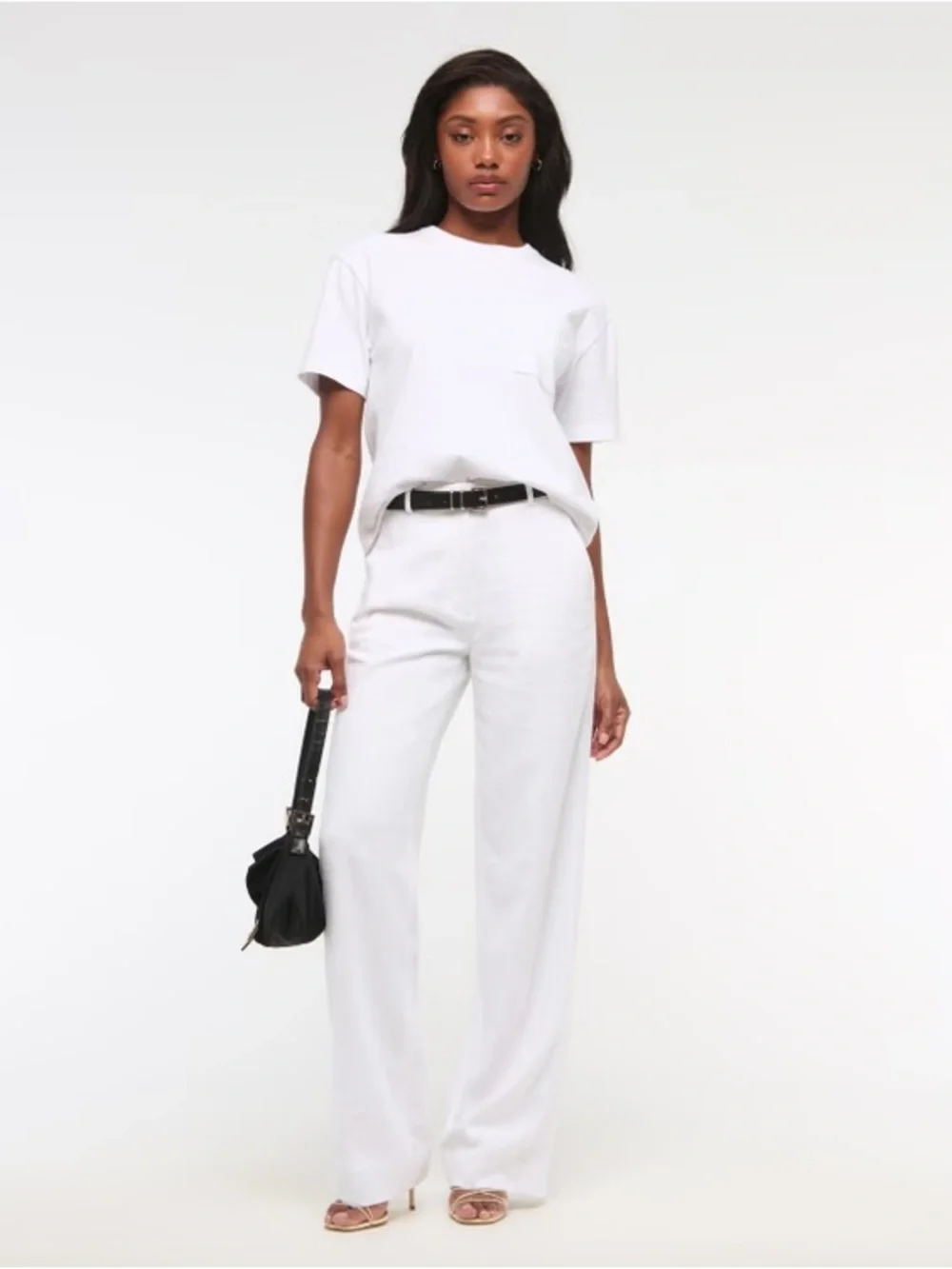 Abercrombie & Fitch White High-Rise Wide-Leg Trousers